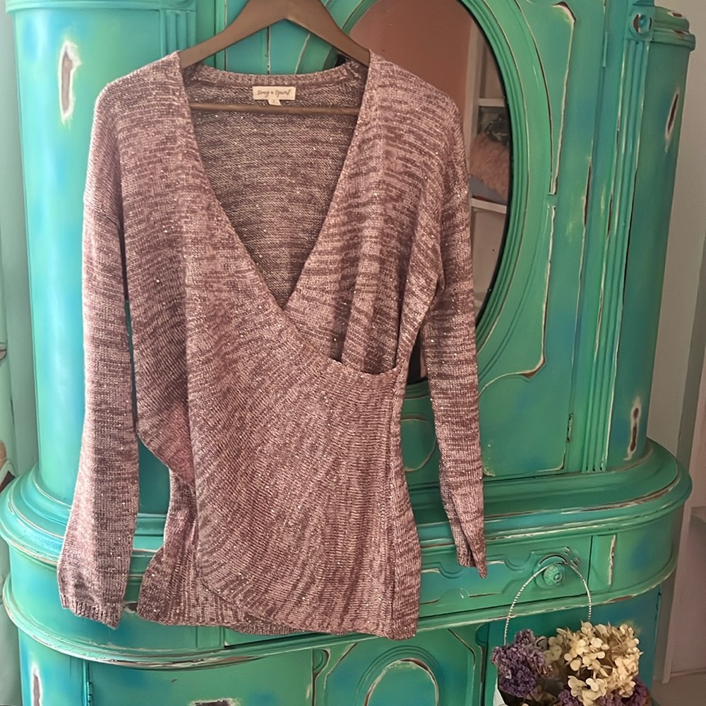 Song n Spirit Cross Over Wrap Sweater Sequins Pink Small
